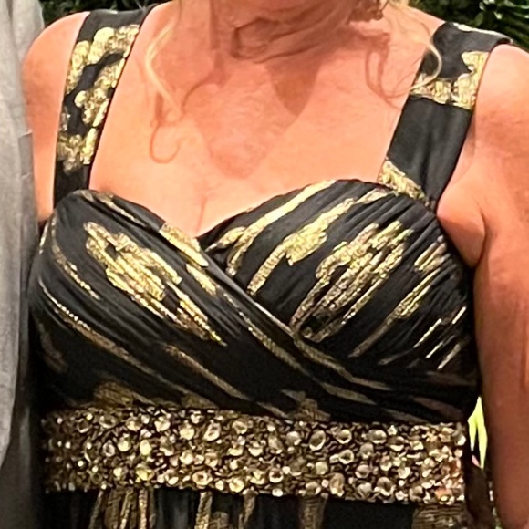 Betsy & Adam Black Metallic Gold Swirl Embellished Strapless Maxi Dress Gown - Picture 11 of 11